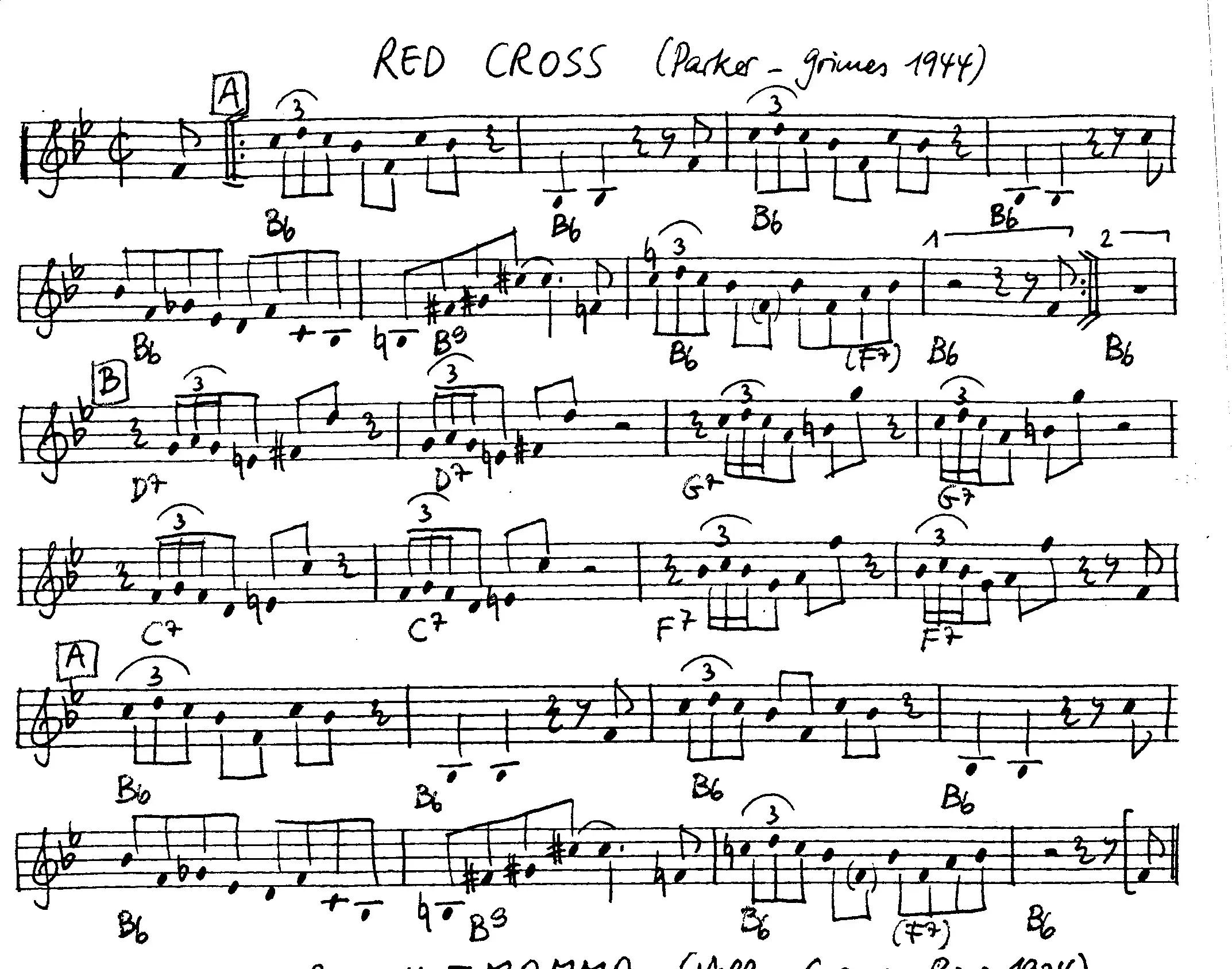 red cross free jazz leadsheet - Courtesy of the Jungle Jazz Band